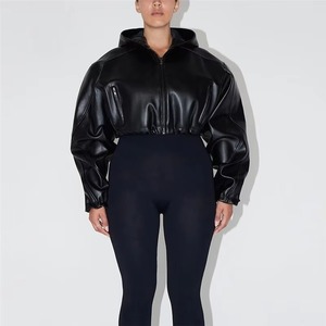 <b>Women</b> PU Leather <b>Jacket</b> <b>Cropped</b> Bomber Zip Up Motorbike <b>Jacket</b> <b>Puffer</b> Sleeve Streetwear Outerwear - Product Image 5
