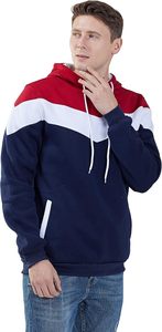 Sweat-shirt à capuche tricolore pour homme - Pull en molleton patchwork rouge, blanc et bleu marine - Sweat-shirt décontracté tendance coupe ajustée - Product Image 5
