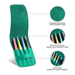 Juego de Pinzas para Pestañas de Acero Inoxidable de Precisión con Estuche Verde, 4 Colores, Punta Suave para Depilación Facial - Product Image 4
