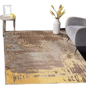 Alfombra de área abstracta de alta calidad, 5x7, marrón, dorado, gris, amarillo, suelo desgastado geométrico - Product Image 1