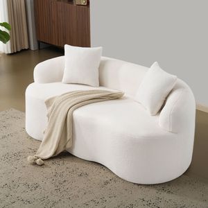 Divano a Due Posti Curvo Bianco Crema per Spazi Piccoli con Braccioli Rotondi e 2 Cuscini per Camera da Letto o Soggiorno - Product Image 4