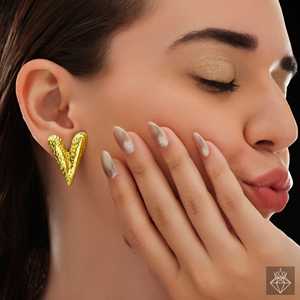 PRAO Boucles d'oreilles fines anti-ternissement texturé Design coeur doré - Product Image 2