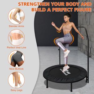 Mini trampoline de fitness rectangulaire noir de haute qualité avec poignée en mousse réglable, 10 pieds, 12 pieds, supporte 400 lb - Product Image 4