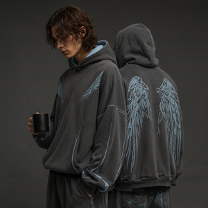 Sweat à capuche d'hiver à coupe ample avec imprimés Angel et surpiqûres contrastées, qualité supérieure, grammage lourd, logo personnalisé pour la mode urbaine - Product Image 5