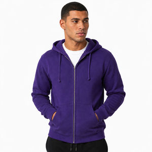 Custom Men Full <b>Zip</b> Hoodie 100% Cotton 350g Thick Fabric Solid Color Premium Winter Streetwear Zipper Hoodie - Product Image 1