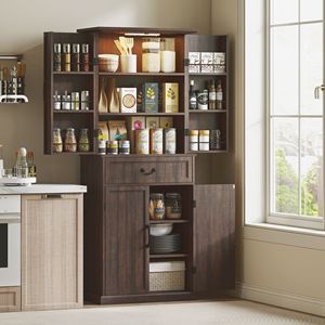 Mobile dispensa da cucina moderno in stile rustico con finitura in legno marrone anticato, design su ruote, struttura in pannelli di MDF. - Product Image 2