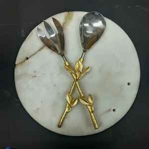 Leaf Design Handle Stainless Steel Cutlery Fork Gold Plated Designer Handle Top <b>Flatware</b> Cheese Cutting Eco-Friendly Wholesale - Product Image 6