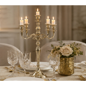 5 Arm Gold Metal Candelabra <b>Tall</b> Wedding Table Centerpiece Vintage Aluminium <b>Candlestick</b> Holder For Hotel Banquet Event Decor - Product Image 2