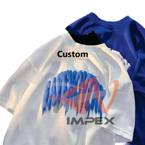 T-shirt en coton épais à épaules tombantes avec logo personnalisé imprimé en relief 3D, style décontracté, t-shirt uni pour homme - Product Image 4