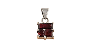 Art Palace 925 Silver Garnet Three Stone <b>Pendant</b> <b>Emerald</b> Cut Claw Setting Classic Geometric Unisex Everyday Wear - Product Image 3
