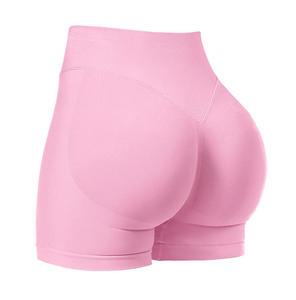 Shorts de compression sans couture pour femme, taille mi-haute, très extensibles, effet froncé aux fesses, motif uni, pour le fitness et la gym - Product Image 2