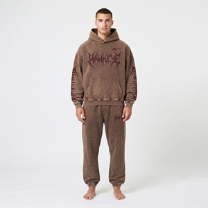 Custom Men's Acid Wash Hoodie <b>Jogger</b> <b>Set</b> Loose Fit Winter Tracksuit Vintage Urban Streetwear Two Piece Outfit For Men's - Product Image 1