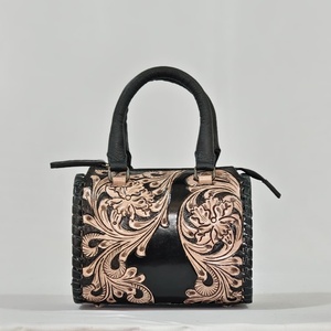 Hot Sale Hand Tooled Leather Black Floral <b>Large</b> Shoulder Bag & Hand Tooled Embossed Leather <b>Envelope</b> Bag Combo Sets For Women - Product Image 4