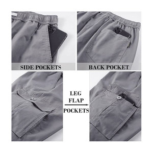 Shorts cargo décontractés respirants pour hommes, en coton épais 100 %, avec poches à rabat, couleur unie, taille haute, fermeture éclair, style sportswear jogger - Product Image 3
