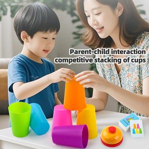 Ensemble de <span class=keywords><strong>2</strong></span> jeux de tasses empilables interactifs colorés - Entraînement mental et activité familiale compétitive avec 12 tasses, 54 cartes et cloche - Product Image 2