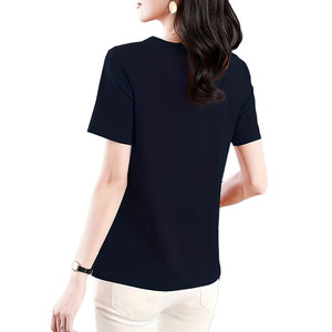 เสื้อยืดผู้หญิงทรงมินิมอล คอทรงกลม สีพื้น เรียบง่าย ระบายอากาศได้ดี เป็นมิตรต่อสิ่งแวดล้อม สไตล์ลำลอง สตรีทแวร์ - Product Image 3