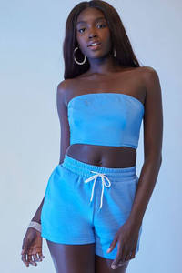 Crop top à épaules dénudées pour femme, avec motif graphique, fermeture éclair contrastante au dos, ourlet court, ensemble pour le golf d'été - Product Image 4