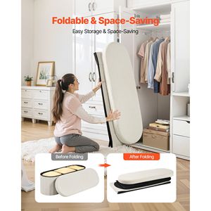 Oval Teddy Fleece End Bed <b>Bench</b> Large Folding Upholstered Ottoman Chest <b>Foldable</b> Storage Sp with Stools & Ottomans - Product Image 4