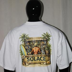 T-shirt blanc à manches courtes pour homme SOLACE, col rond, coupe classique, jersey de coton, streetwear décontracté, impression de logo sur le devant, fils fins - Product Image 5