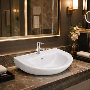 Lavabo ovale minimaliste en marbre à rebord fin, style moderne, à encastrer, pour bureau, hôtel, salle de bain, villa, durable - Product Image 5