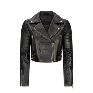 Veste de motard décontractée pour homme en cuir de vachette véritable, col montant, fermeture éclair croisée, coupe ajustée, style classique, pour l'hiver, OEM ODM - Product Image 1
