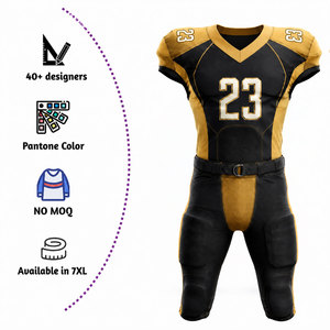 Uniforme de Fútbol Americano Personalizado para Hombre, Sublimado, Transpirable, de Poliéster, Negro y Dorado, Número 23 - Product Image 2