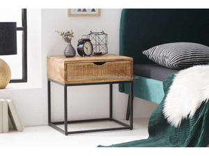 Table de chevet moderne en bois massif de style industriel avec cadre métallique et tiroirs de rangement, capacité de plus de 5 pieds cubes - Product Image 3