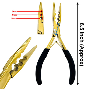 Professional 6.5 Inch Gold <b>Long</b> <b>Nose</b> 3 Hole Flat Mouth Hair Extension Crimping Pliers for Micro Rings & Nano Beads - Product Image 1