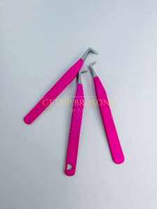 Pince à épiler pour extensions de cils de qualité supérieure, 90 degrés, revêtement rose vif, pince à épiler professionnelle pour cils, outils de beauté, usage en salon - Product Image 5