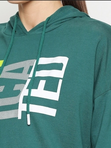Sudadera con Capucha Verde para Mujer, con Estampado de Letras, Corte Casual, 100% Algodón Tejido, Transpirable, para Otoño - Product Image 5