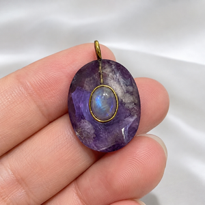 High Quality Natural Amethyst Faceted Oval Loose Gemstone <b>Pendant</b> Jewelry Making Purple Crystal Stone <b>Bail</b> Unisex Trendy - Product Image 2