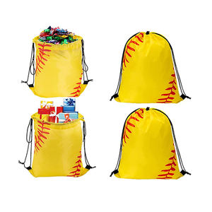 Yellow Softball Themed <b>Drawstring</b> Bag 40.64cm x 33.02cm Foldable Polyester Sports <b>Backpack</b> for Gym Outdoor Use - Product Image 2