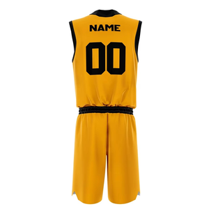 Conjunto de Uniforme de Baloncesto Personalizado Amarillo y Negro, Sin Mangas, Sublimado, Absorbente de Humedad, para Equipos, Adultos, Unisex - Product Image 6