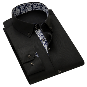 Chemise habillée pour homme à col boutonné, manches longues, tenue de bureau formelle, garniture florale, popeline tissée, respirante pour le printemps - Product Image 2