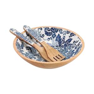 Juego de Tazones de Madera Hechos a Mano con Interior Esmaltado con Diseño de Peces Azules para Mesa de Comedor Moderna - Product Image 2