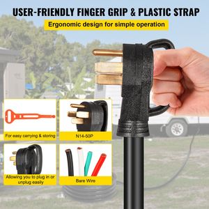 Cable de Extensión para RV de 25 Pies y 50A, NEMA 14 50P, Cable Desnudo 6/3 + 8/1 AWG, Tipo de Conector C19, Nivel IP44, Cable para Generador 6/3 + 8/1 AWG - Product Image 6