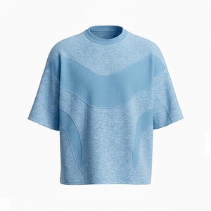 T-shirt Homme Oversize à Manches Courtes, Motif Géométrique Color Block, Tricoté Respirant, Col Rond Décontracté, Gris - Product Image 4