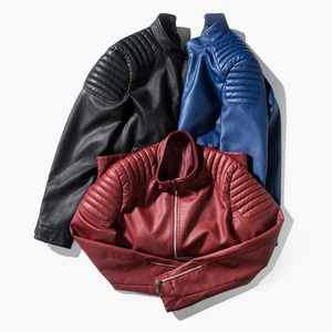 Veste en cuir décontractée pour homme, noire et bleue, grande taille M-4XL, manteau de printemps et d'automne, style motard, coupe ajustée - Product Image 1