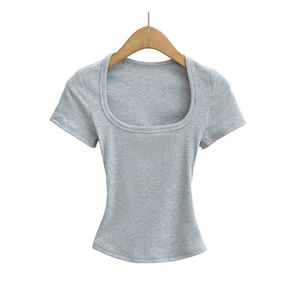 Tops courts d'été très extensibles pour femmes, à manches courtes, col rond sexy, anti-UV, écologiques, blouses à porter en dessous, t-shirts slim - Product Image 1