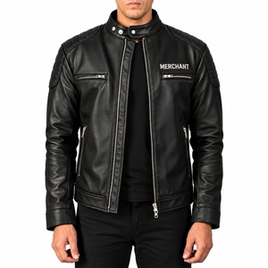Men <b>Leather</b> <b>Jacket</b> Custom Solid Stand Collar <b>Jacket</b> Color Zip Front Stand Collar <b>Long</b> Sleeves Modern Design Fashion <b>Jacket</b> - Product Image 1