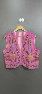 Gilet en coton brodé turquoise à motif floral, fait main, sans manches, style Prairie Chic pour femme, idéal pour l'été - Product Image 4