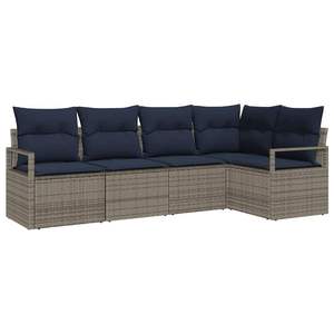 ชุดโซฟาหวายเทียมสีเทาสำหรับสวน 5 ที่นั่ง เฟอร์นิเจอร์กลางแจ้ง ดีไซน์ร่วมสมัย - Product Image 4