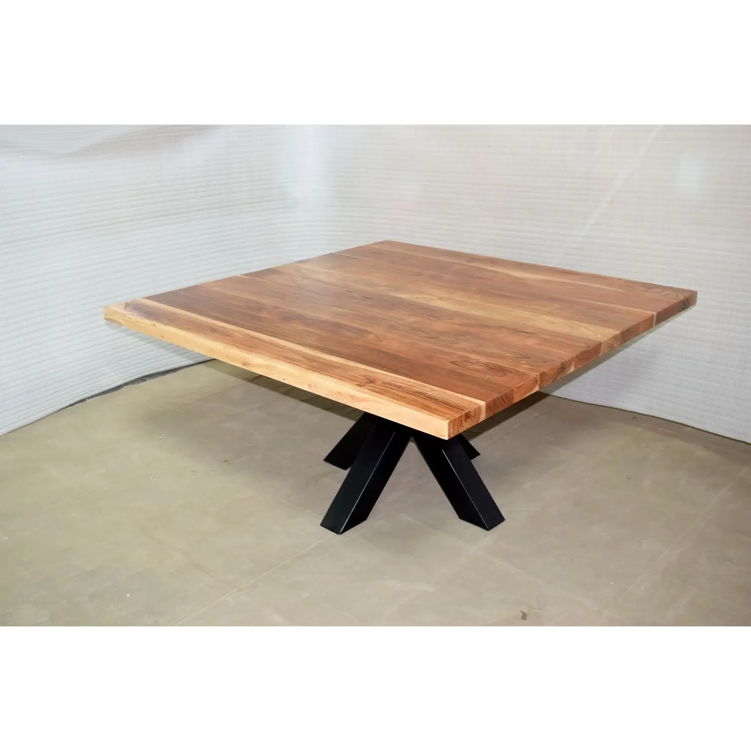 Solid Acacia Wood Top Sqaure Big Size Industrial Iron Legs Folding Wedding Banquet Restaurant Party Cafe Home Dining Table