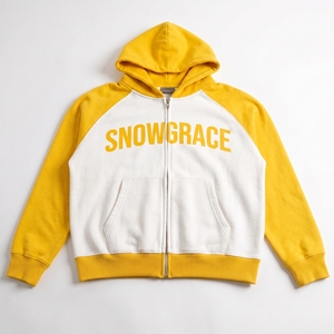 Snowgrace Hooded <b>Zip</b>-<b>Up</b> Sweatshirt 100% Cotton Yellow <b>White</b> Raglan Sleeve Fleece Pocket Design Unisex Oversized Casual Autumn - Product Image 1