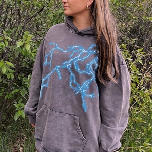 Sudadera con Capucha Extra Grande al por Mayor OEM, con Estampado de Rayos Azules, de Algodón French Terry, Informal, con Bolsillo Delantero - Product Image 5
