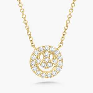 Collier pendentif visage souriant en or massif 14k 18k avec diamant de laboratoire taille ronde 7,8 mm, pour usage quotidien, solitaire, breloques smiley, vente en gros - Product Image 1