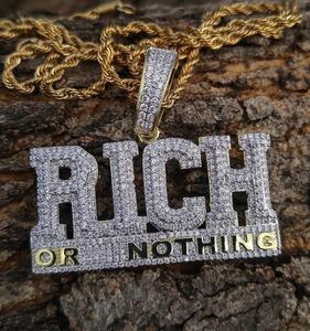 จี้รูปตัวอักษร Rich or Nothing เงินแท้ 925 ชุบทองคำสีกุหลาบ ประดับคริสตัลไมโครเพฟ สไตล์ฮิปฮอป ของขวัญสำหรับทุกเพศ - Product Image 6