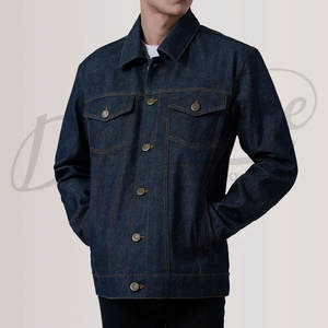 Veste en jean bleu foncé pour homme, boutonnée, manches longues, style décontracté, vêtement d'extérieur tendance - Product Image 2