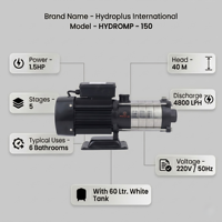 Hydroplus Mehrstufige Druckpumpe Gusseisen Edelstahl Hochdruck PTFE Vollautomatische Steuerung 1,5 PS 5-Stufen-Tank
