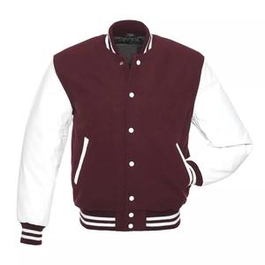 Veste universitaire en cuir véritable personnalisée pour hommes, col montant, nouveau design, veste de collège, logo brodé, veste Letterman, vente en gros - Product Image 1